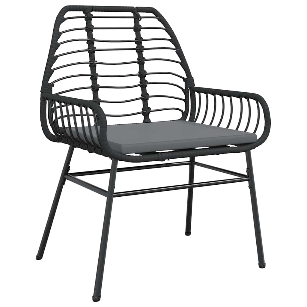 5 Piece Outdoor Dining Set with Cushions Black Poly Rattan & Glass