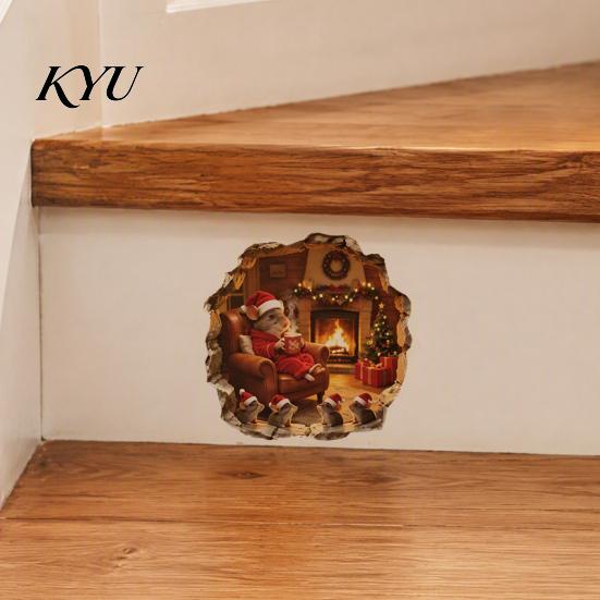Holiday Scene Wall Embellishments Mouse Hole Sticker, Christmas Decal, Self Adhesive Decals Cute Mice Sticker for Living Room Bedroom Nursery