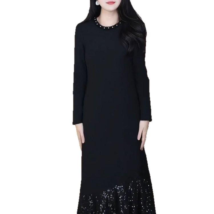 Elegantes hohes Damen-Pailletten-Netz-Midikleid - Tailliert & Schlankmachend