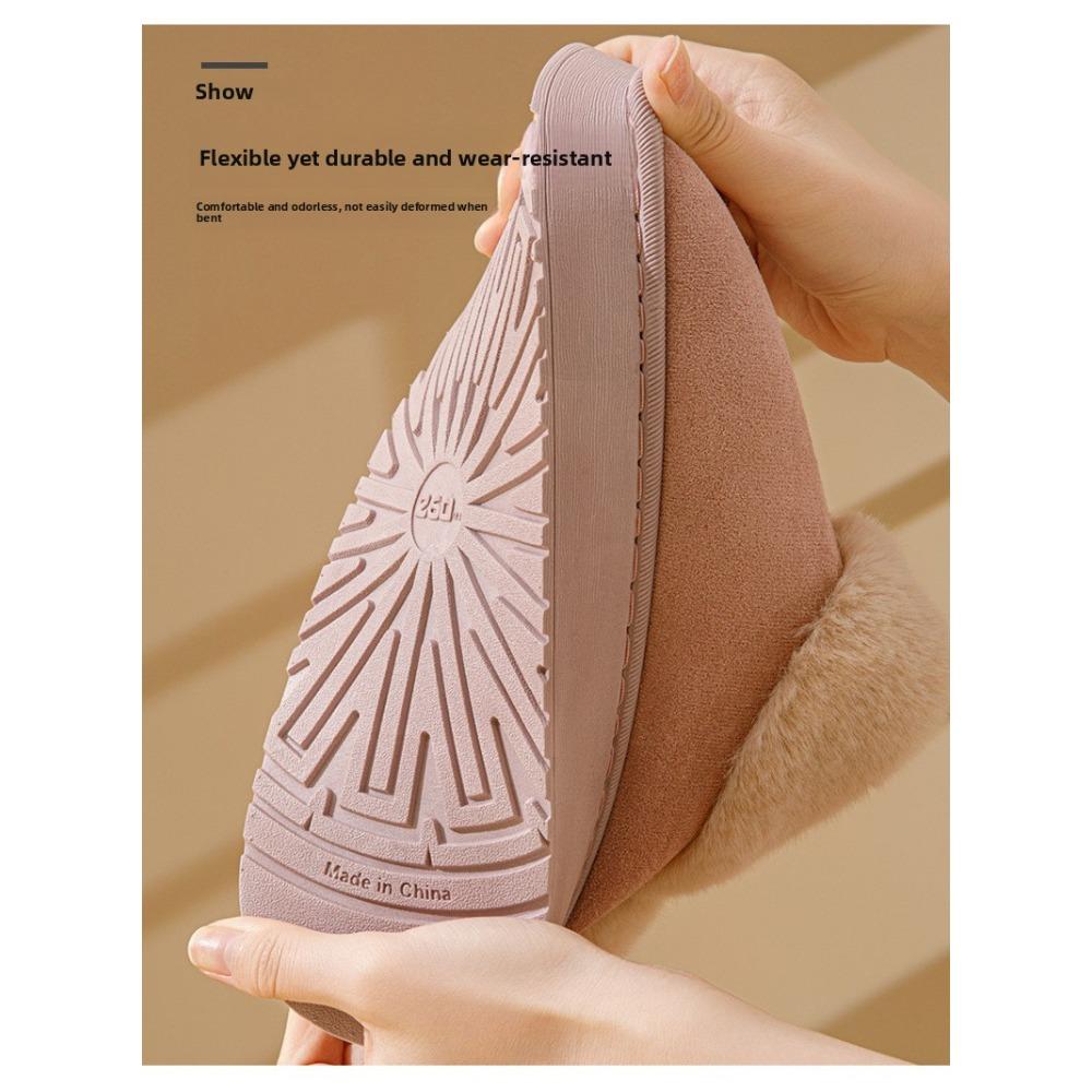 Women Winter Closed Back Fleece Cotton Slippers, Thick Sole Non-Slip Indoor Outdoor Warm Snow Boots