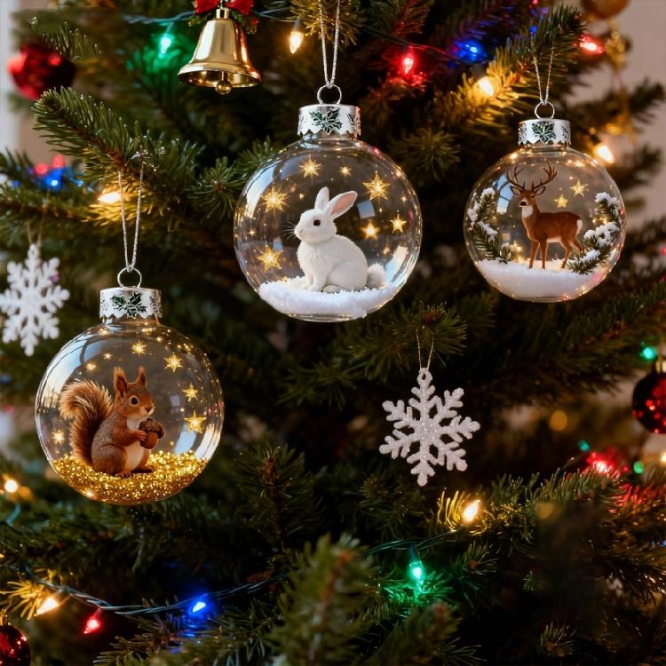 Christmas Wildlife Acrylic Ornament Set Efficient Shatterproof Decors Feature Detailed Animal Silhouettes Designs