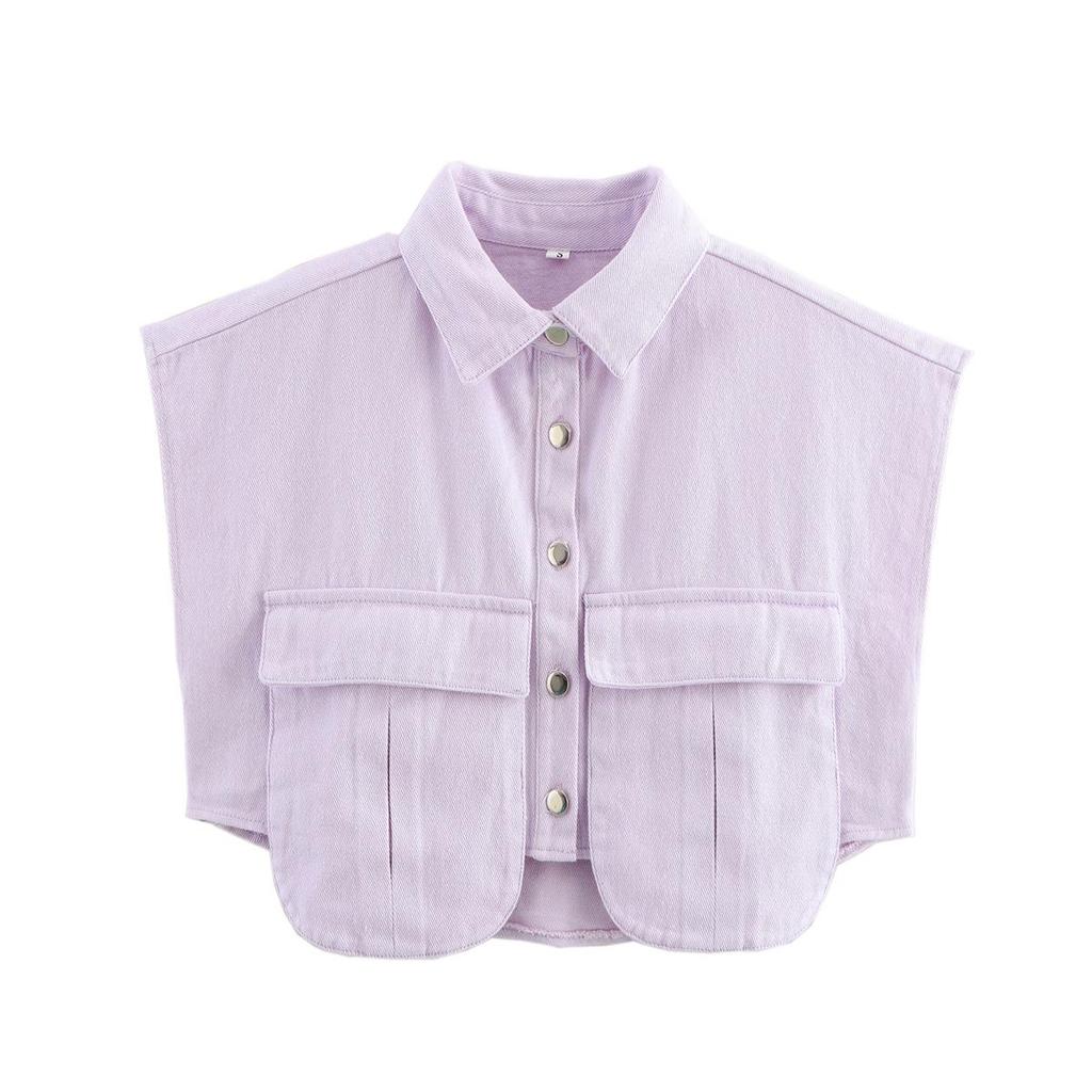 Women's Patchwork Irregular Polo Collar Denim Cardigan Top