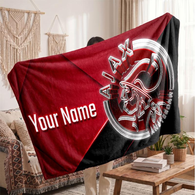 Ajax Amsterdam Personalisierte Fleecedecke Mit Fußballlogo, Individueller Name Text Weich Warm Heimdecke