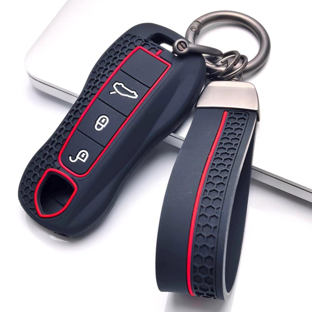 Key Cover for Porsche Cayenne Macan Panamera Boxster 718 911 Cayman with Keychain Anti-Scratch Guard Shockproof Protection Soft Grip Texture