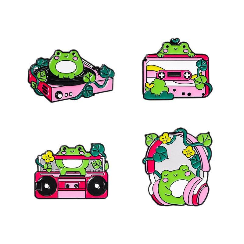 Original Cartoon Enamel Metal Brooch Cute Pink Music Theme Frog Lapel Pin for Clothes Backpack Decoration Fashion Badge Accessory