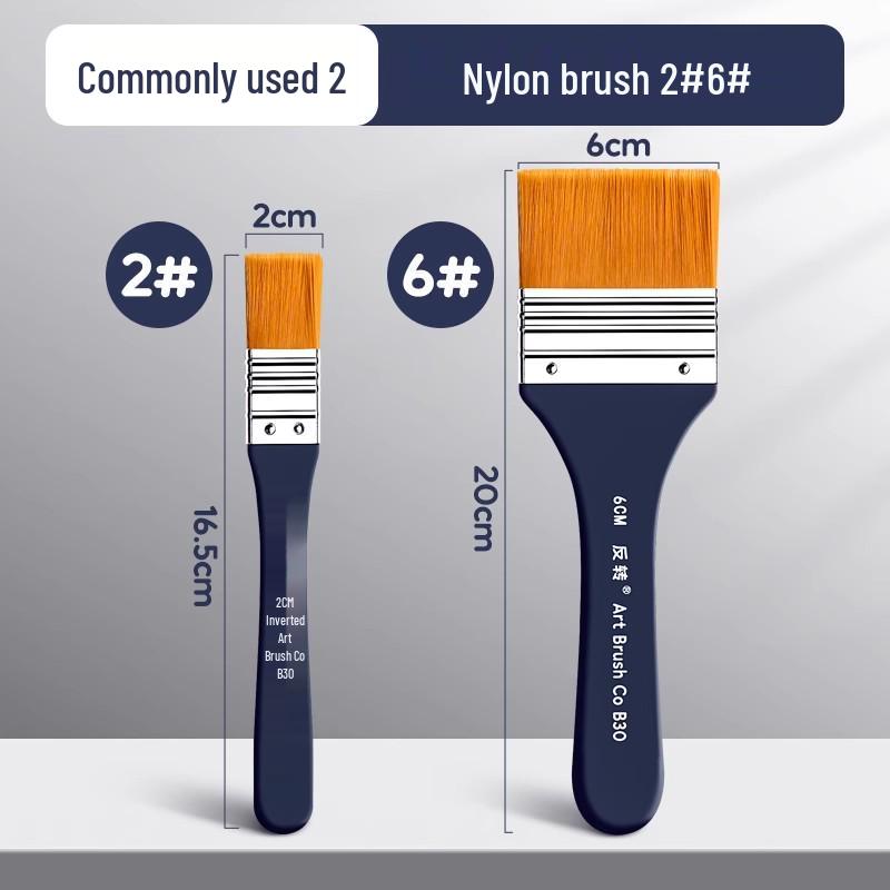 Flat Nylon Paintbrush for Oil, Acrylic, Gouache, Watercolor - Beginner Painting Tool