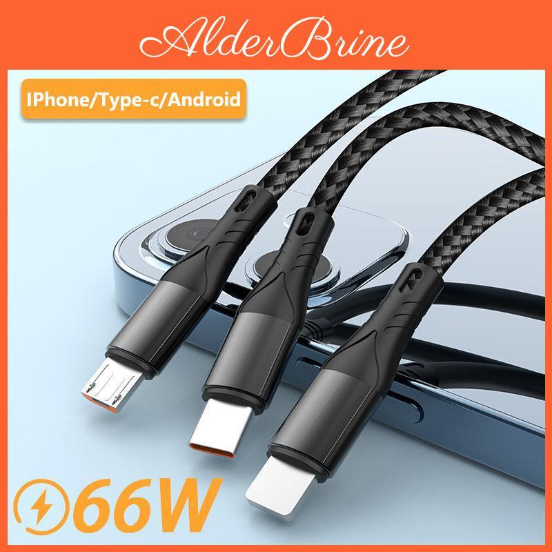 Fast Cable 3in1 Data 66w Charging Mobile Phone Charging Cable Typec Iphone Android Super Fast Charging Cable