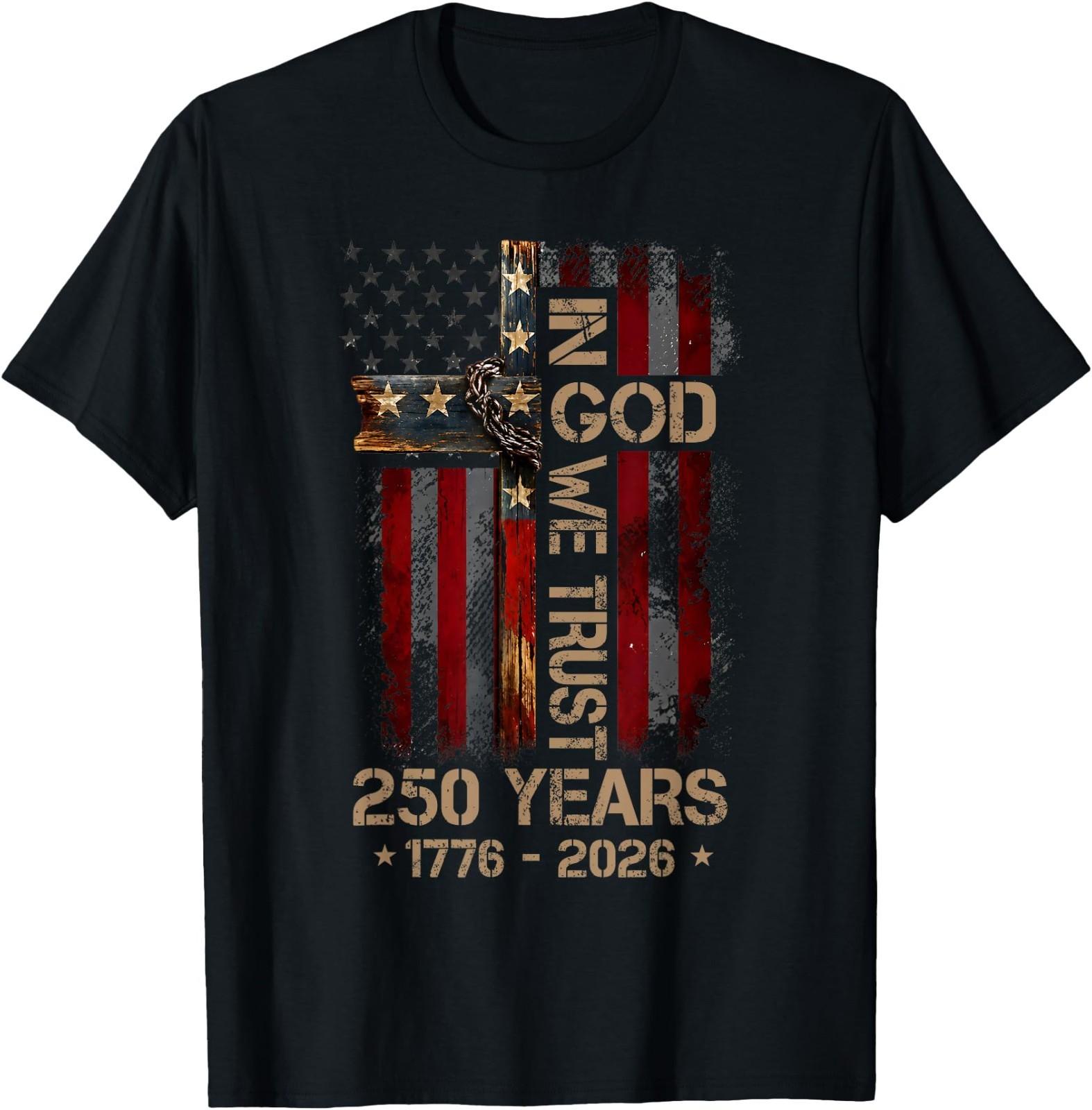 in God We Trust Patriotic USA American Flag Christian Cross T-Shirt L