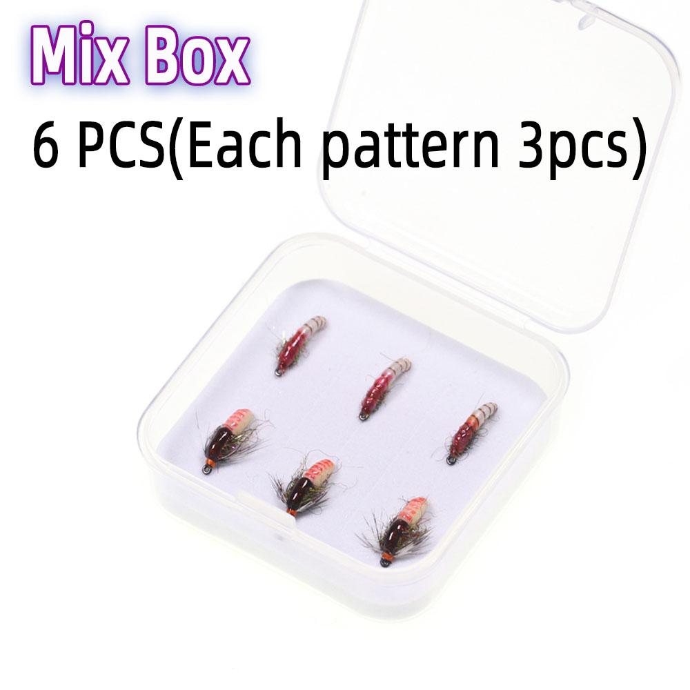 

6 шт./коробка 12# реалистичная нимфа мушка для ловли нимф искусственные насекомые приманки летающая приманка червь для ловли лосося форели