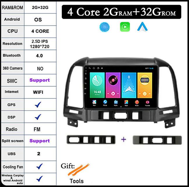 

QLED IPS DSP Android 14 Для Hyundai Santa Fe 2 2006-2012 Автомобильный Wi-Fi 4G Автомагнитола Радио Мультимедийный Видеоплеер Навигация