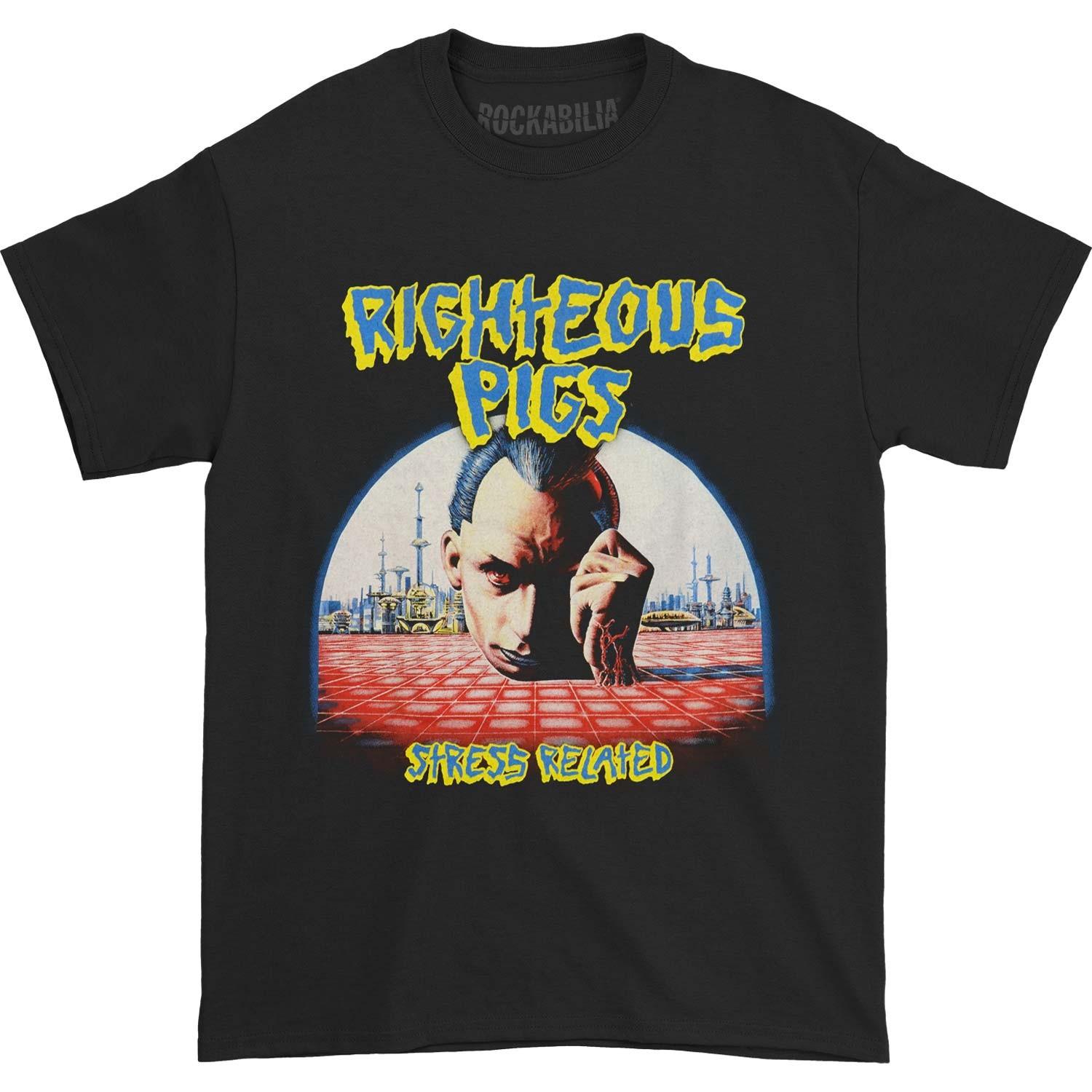 Men s Righteous Pigs Stress Related T-shirt Small Black 4XL