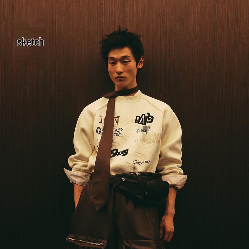 

CROQUIS Men s Loose Round Neck Long Sleeve Pullover Sweater M