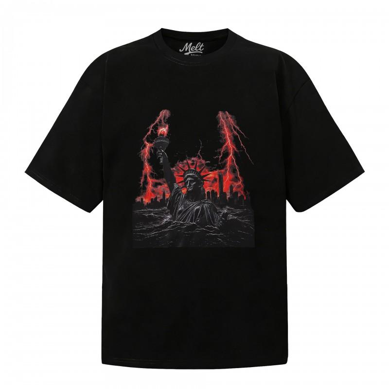 Herren Übergröße Baumwolle Grafik-T-Shirt mit Blitz-Statuen-Print - Lässiges Kurzarm-T-Shirt Jugend