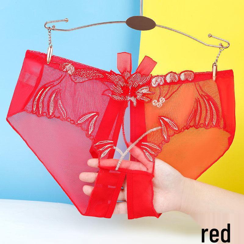 Yan Beiwei Plus Size Open Crotch Lace Lingerie - Transparent One-Piece Panties for Women