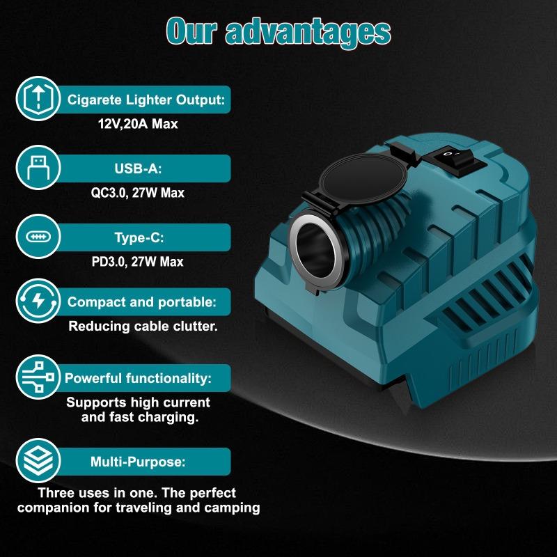 Adaptor de Alimentare cu Baterie potrivit Pentru Makita/Milwaukee 18V Litiu Brichetă Auto 12/20A/USB/Tip-C Convertor