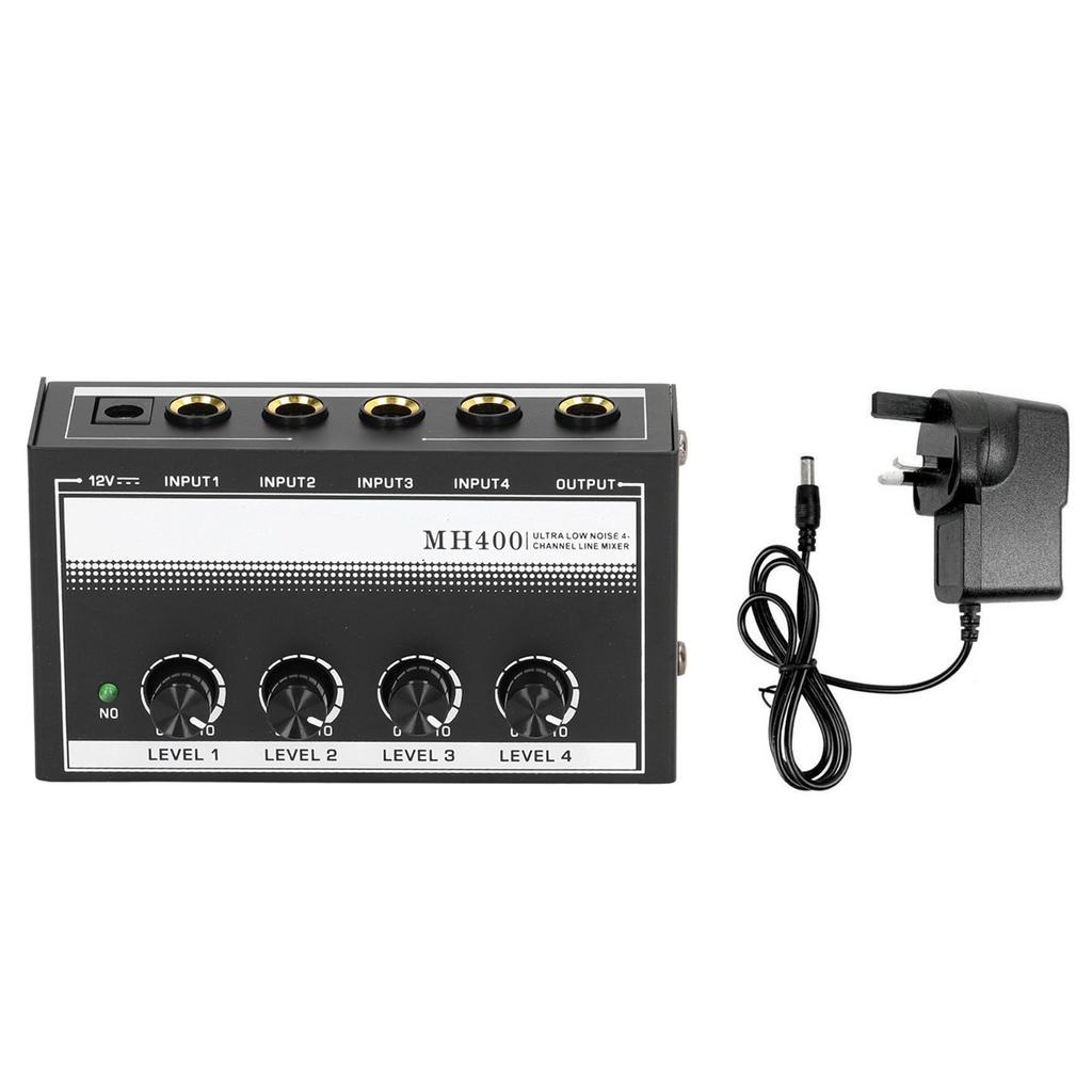 Amplificatore per Cuffie Portatile a 4 Canali in Metallo a Basso Rumore Amplificatore Mono per Auricolari per Studio e Palco Bianco