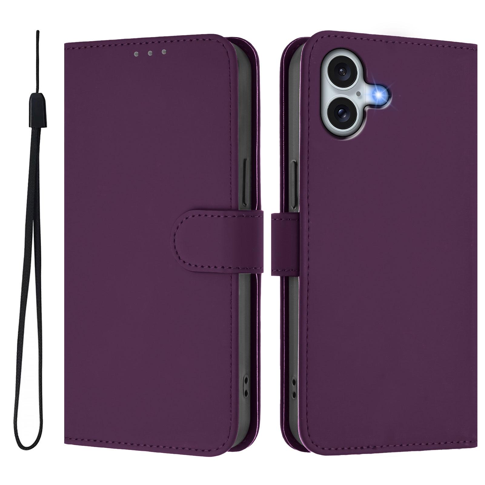 

Чохол для iPhone 16 Plus, однотонний шкіряний чохол-гаманець з ремінцем Violet