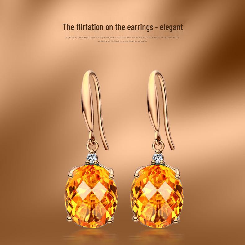 Zhenrong Gold-Plated Yellow Crystal Zircon Earrings - European & American Luxury Drop Engagement Earrings for Women