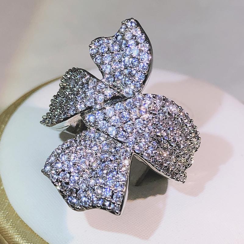 925 Sterling Silver New Double Bow Winding Zircon Ring Fashion Jewelry Gift For Party Wedding Engagement