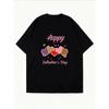 Damen Weißes T-Shirt Happy Valentine's Day Herzmuster Und Text Für Valentinstag