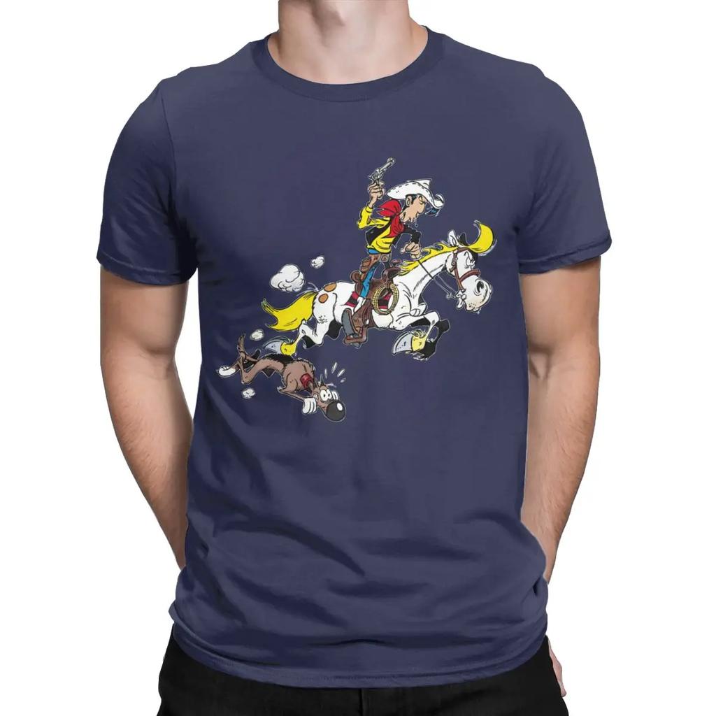 Lucky Luke Jolly Jumper T Shirts Pure Cotton Clothing Novelty Short Sleeve Round Collar Tees Plus Size T-Shirts Unisex