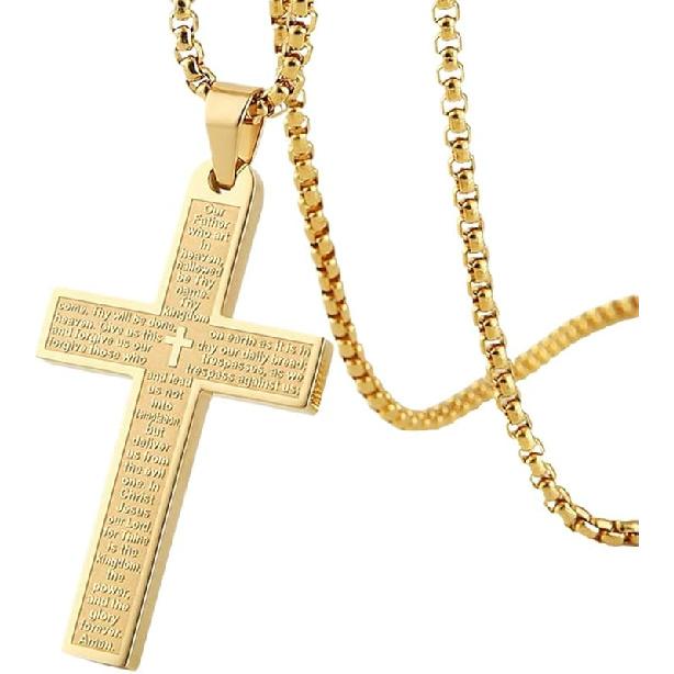 Cross Necklace Pendant Car Mirror Hanging Accessories, Stainless Steel Cross Car Rear View Charm with Bible Verse for Car, Truck, Home, Hanging Cross