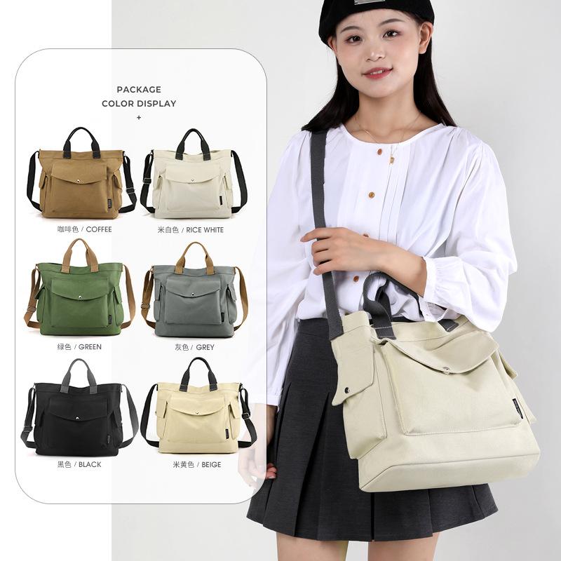 New Canvas Handheld Women's Bag 2025 Large Capacity Solid Color Canvas Commuting and Leisure Shoulder Korean Version Tote Bag