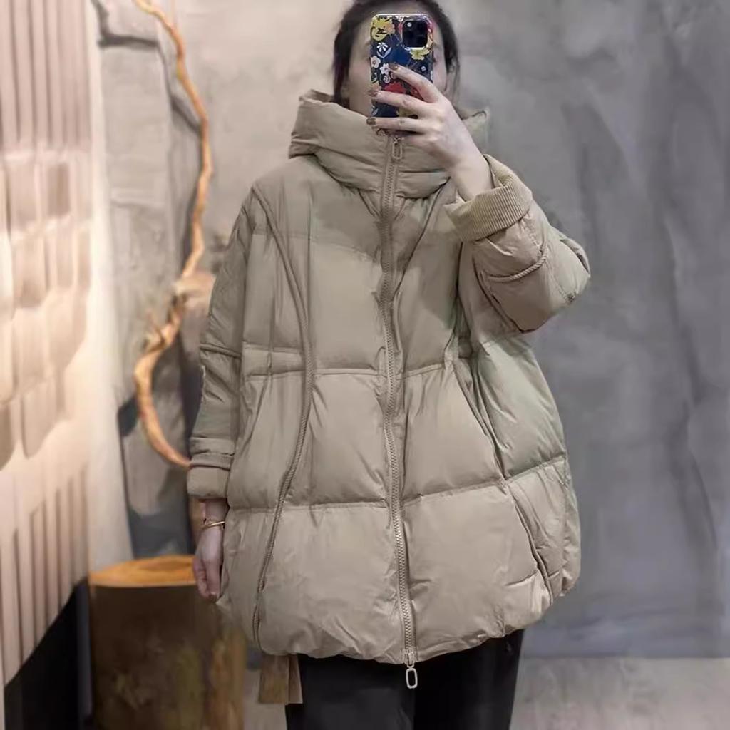 Nueva versión coreana de invierno holgada talla grande engrosada con capucha color liso chaqueta de plumón de pato blanco para mujer mediana y larga chaqueta térmica