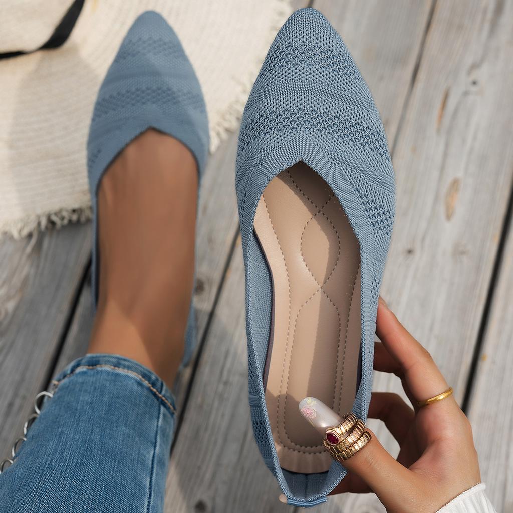 New Women's Pointed Toe Flat Shoes Solid Color Knitted Slip On Ladies Shoes Casual Breathable Ballet Women Flat Shoes Loafers