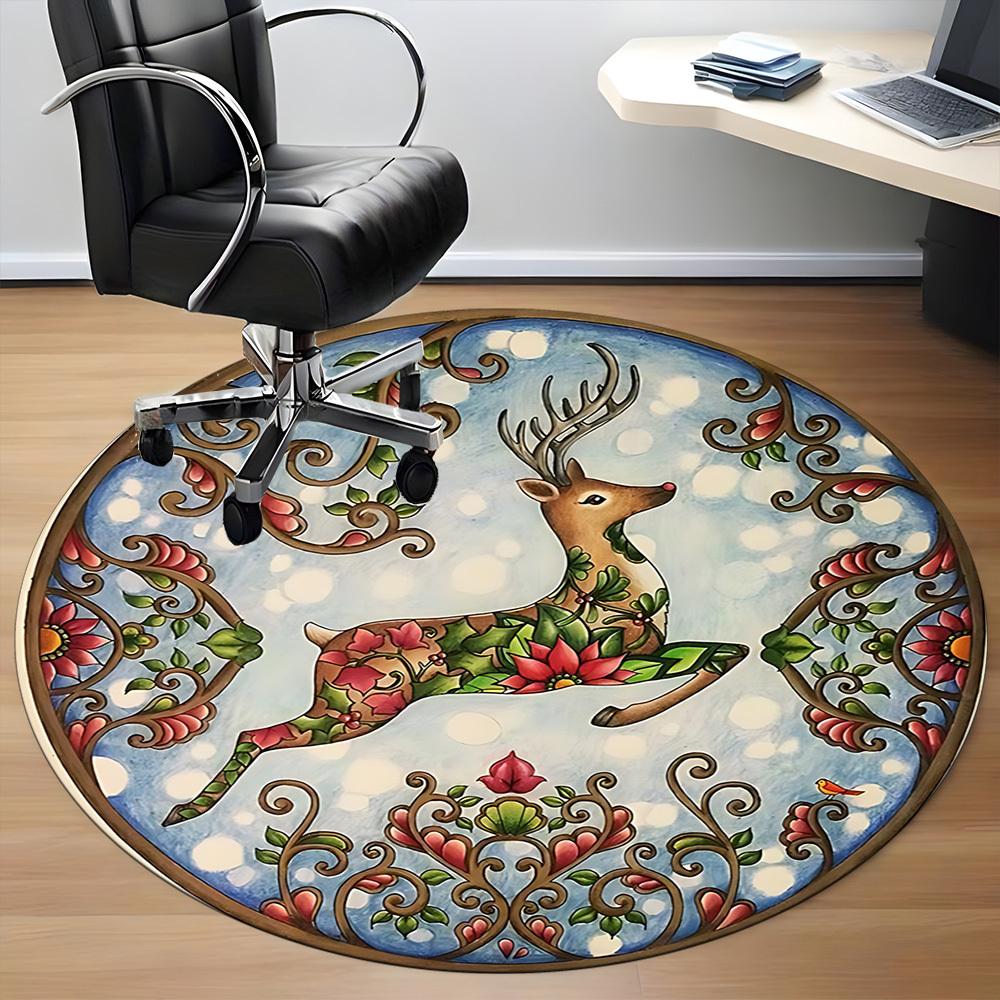 1pc Winter Deer Office Round Area Rug, Under Office Chairs Bedroom Living Room Home Decor, Room Deco