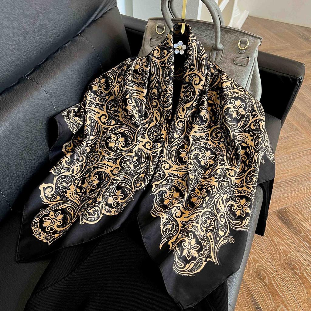 91Cm square scarf silk scarf women's new literary and fashion scarf accessories autumn and winter retro versatile shawl