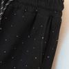 Damen Strass Kordelzug Weitbein Fleece Freizeithose