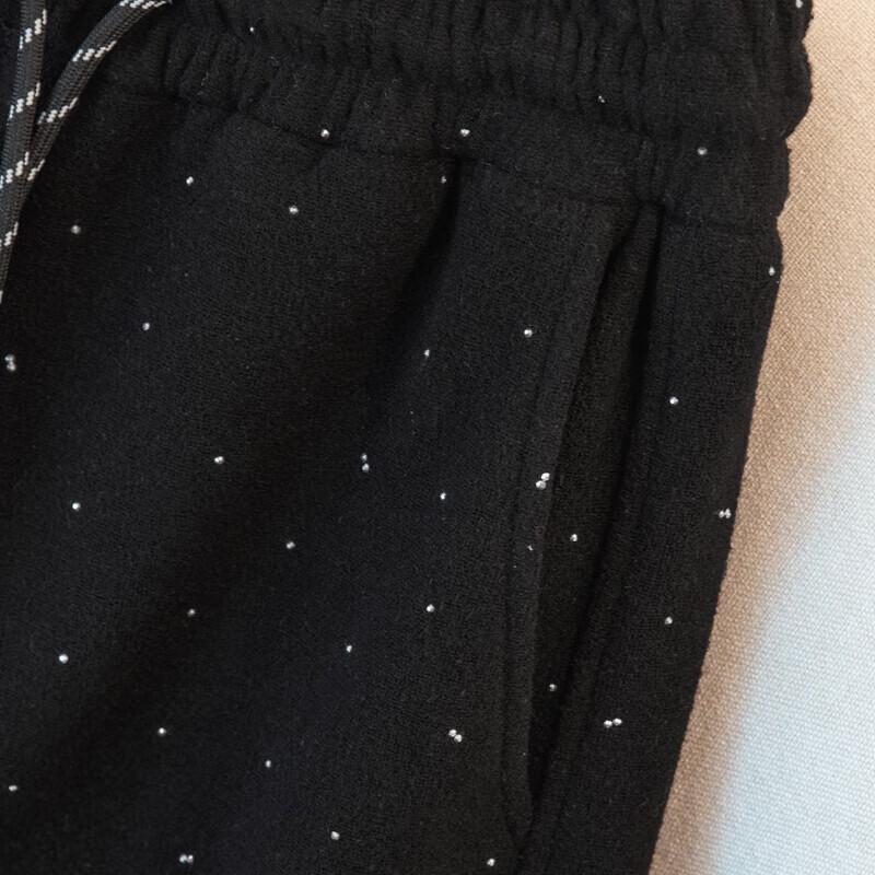 Damen Strass Kordelzug Weitbein Fleece Freizeithose