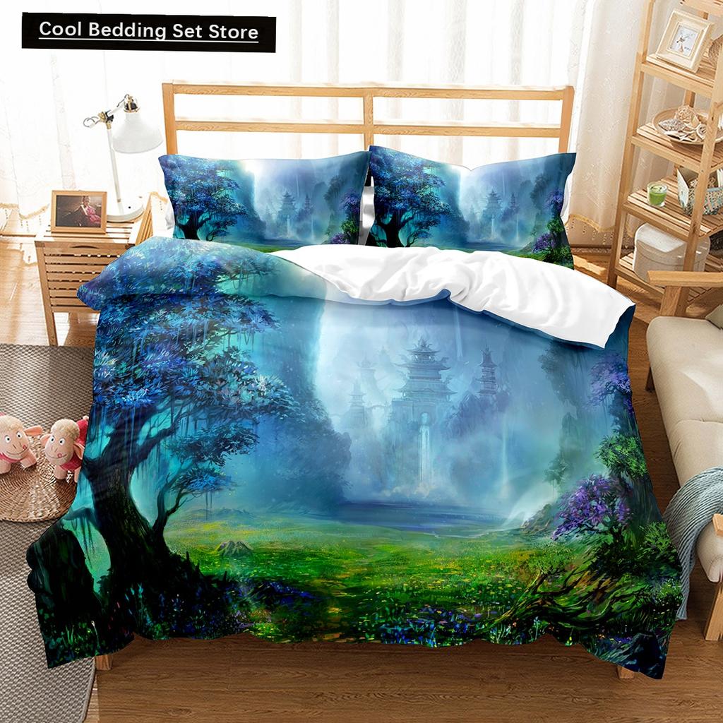 Cartoon Fantasy World King Queen Duvet Cover Magic Castle Bedding Set Mythical Landscape Quilt Cover Polyester Comforter Cover