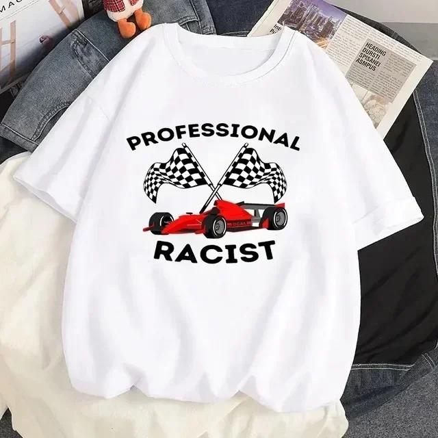 Unisex Certified Racist T-shirt White T-shirt Casual Baseball Top Black Unisex's and Women's Racing T-shirt