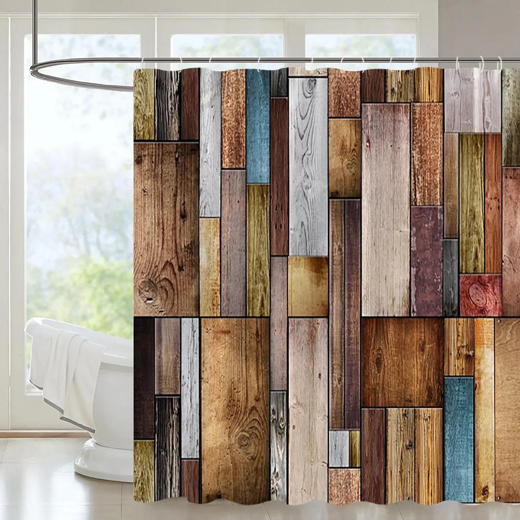 Rustic Wooden Barn Door Decor Shower Curtain For Bathroom Western Country Theme Vintage Rural Farm House Door Bath Curtains Set