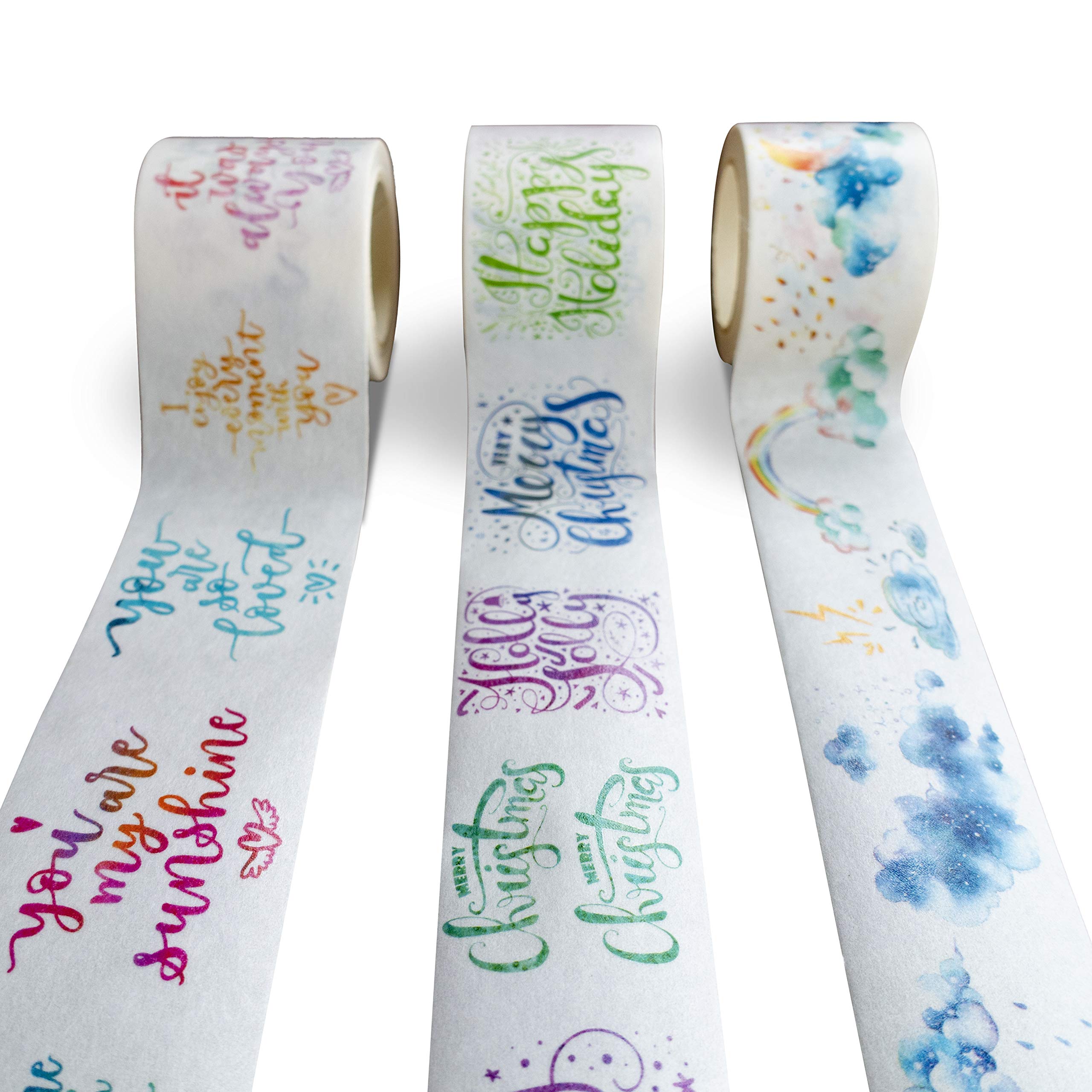Праздничная любовная васи-лента «Синий пион» 37 мм x Милая широкая декоративная лента для и скрапбукинга (Набор 3, 5 м) Водонепроницаемый, Акварель,