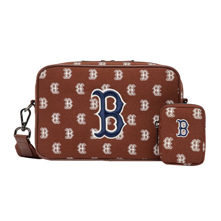 

MLB Monogram Series Vintage Floral Printed Letter Logo Boston Red Sox Polyester Tofu Bun Camera Bag Shoulder Crossbody Bag Regular 3ACRM012N-43BRD Red Brown