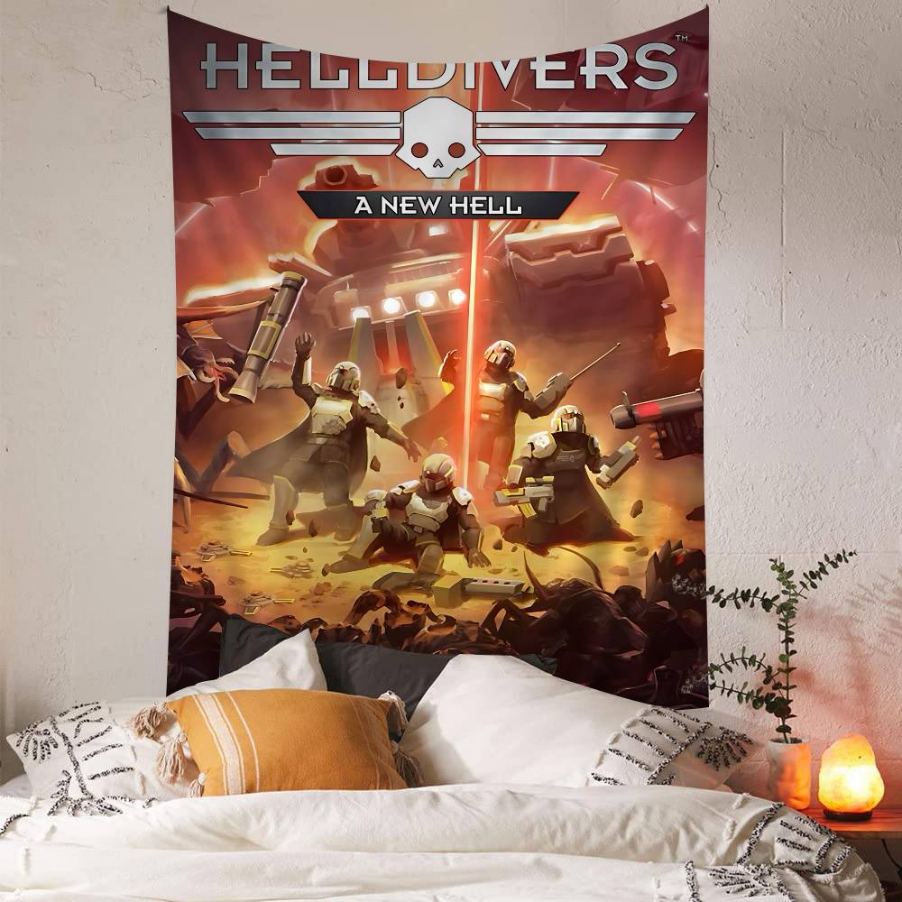 Classic Movie HHelldiver 2 Anime Tapestry Hippie Flower Wall Carpets Dorm Decor Cheap Hippie Wall Hanging