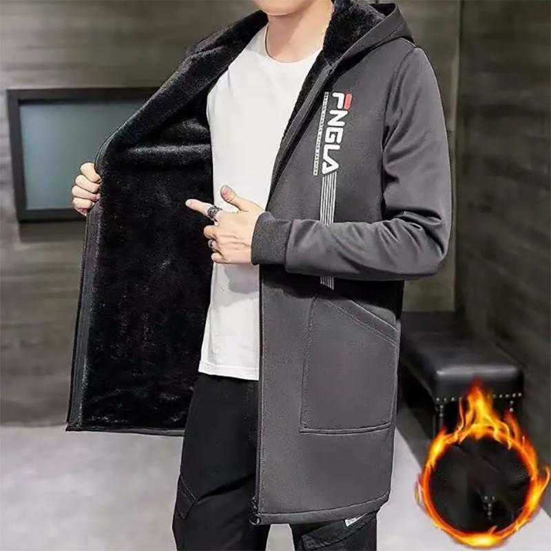 Windjacke für Herren, mittellang, koreanische Version des hübschen Herbst- und Wintertrends, plus samtdicke Manteljacke