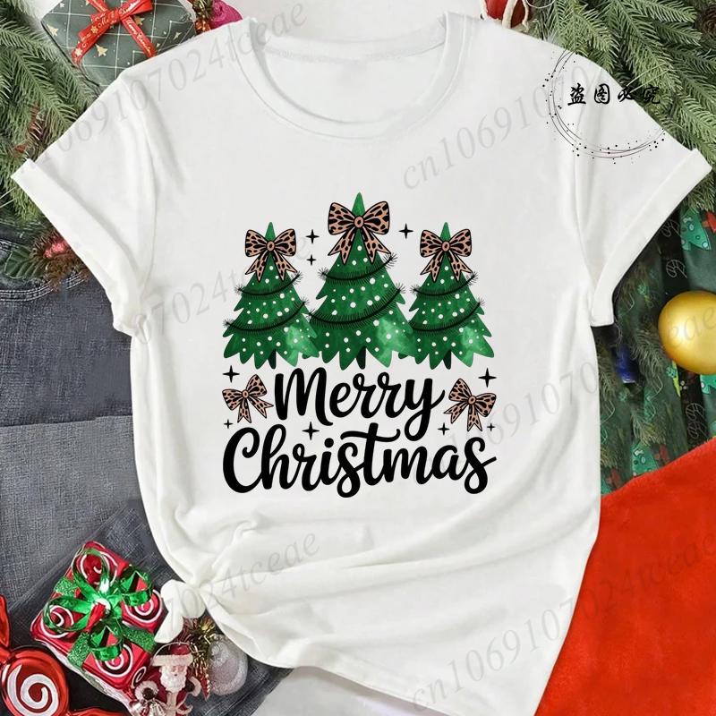 Merry Christmas Reindeer Print TShirts for Women Casual Short Sleeve Tee Shirts Fashion TShirts Womens Christmas Party Tops