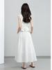 Xin Ge Stylish Black Sleeveless Suit Vest & Pleated Linen Skirt Set