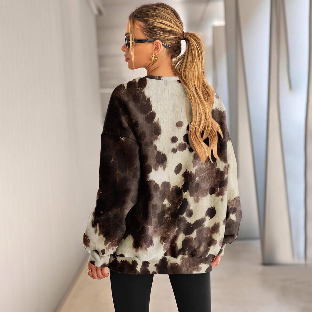 Damen Casual Fashion Vintage Bedrucktes Langarm-Sweatshirt mit O-Ausschnitt und Lagenpullover