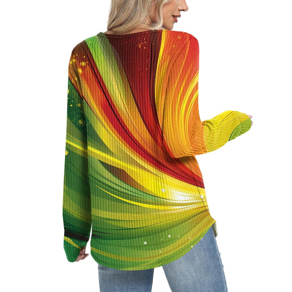 Women's Fashion Loose Long Sleeve Carnival Print Round Neck Casual Top