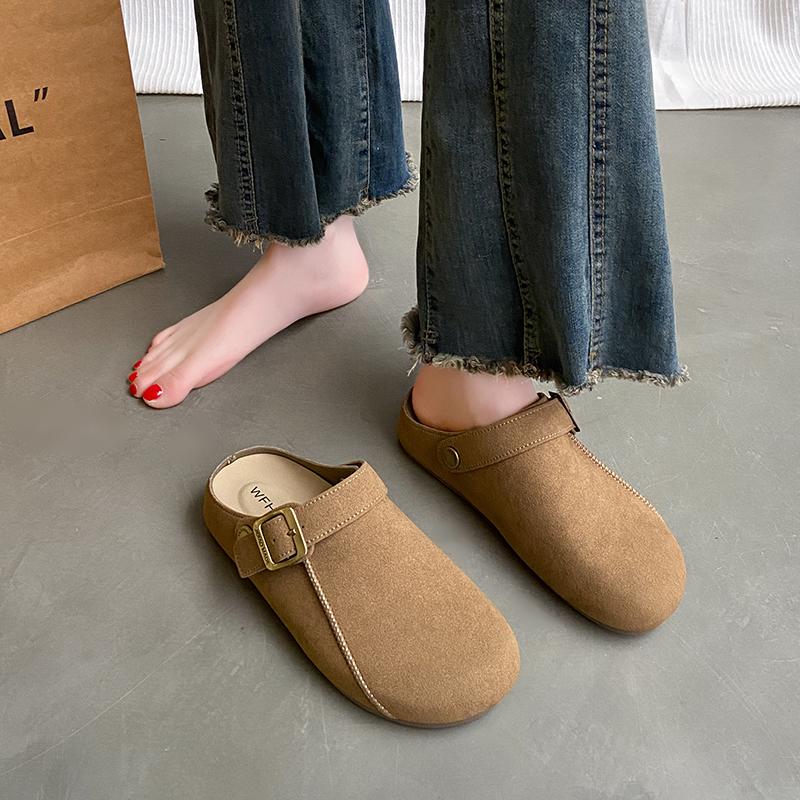 CRLAYDK Vintage Women's Comfort Mules Adjustable Buckle Slip On Slippers Closed Toe Casual Walking Open Back Shoes for Lady