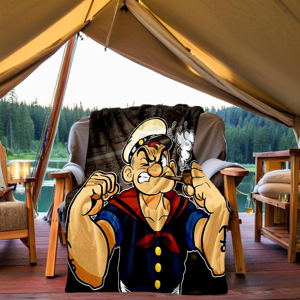 1pc Popeye Sailor All-Season Comfort, Outdoor Flannel Blanket - Soft, Warm & Cozy for Naps, Camping & Travel 067