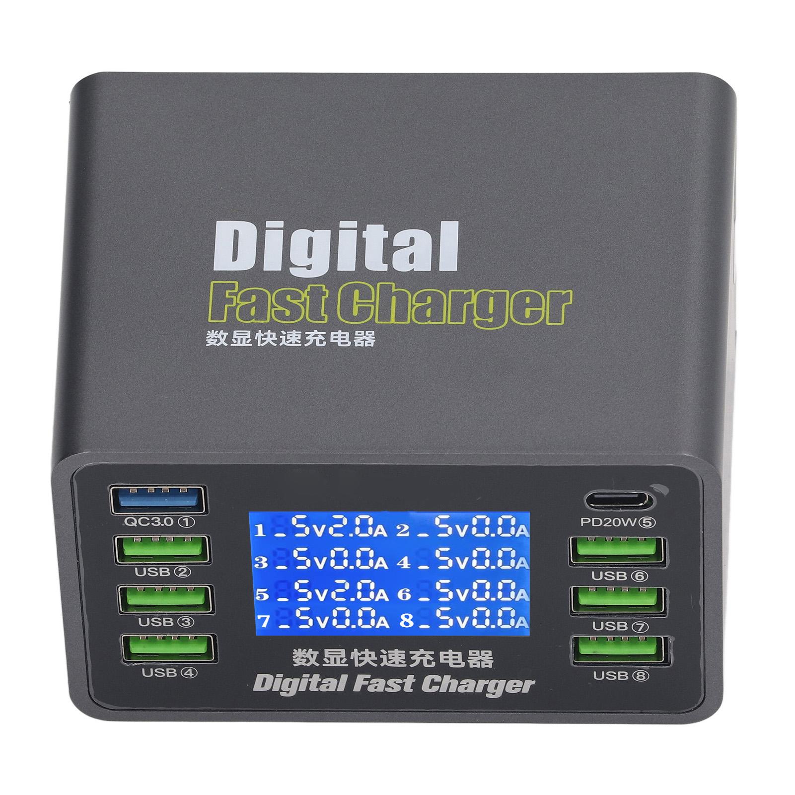 

Цифровое зарядное устройство USB 50 Вт, 8 портов QC3.0 PD, быстрая зарядка, несколько зарядных станций USB 100Вилка 240 В, США