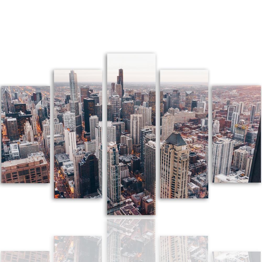Feeby Five Piece Picture Canvas Print, Chicago Skyscrapers