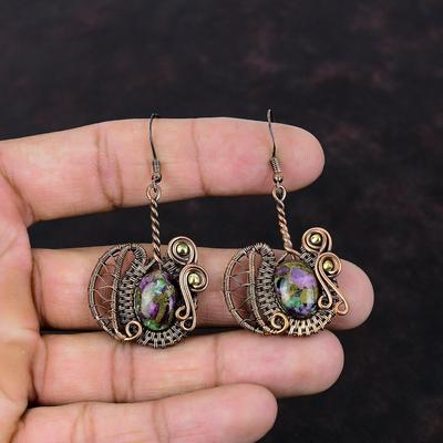 Copper Ruby Zoisite Earring Copper Wire Wrapped Earrings Gemstone Jewelry Handmade Earring Drop Earrings Amazing Copper Jewelry Gift For Mom