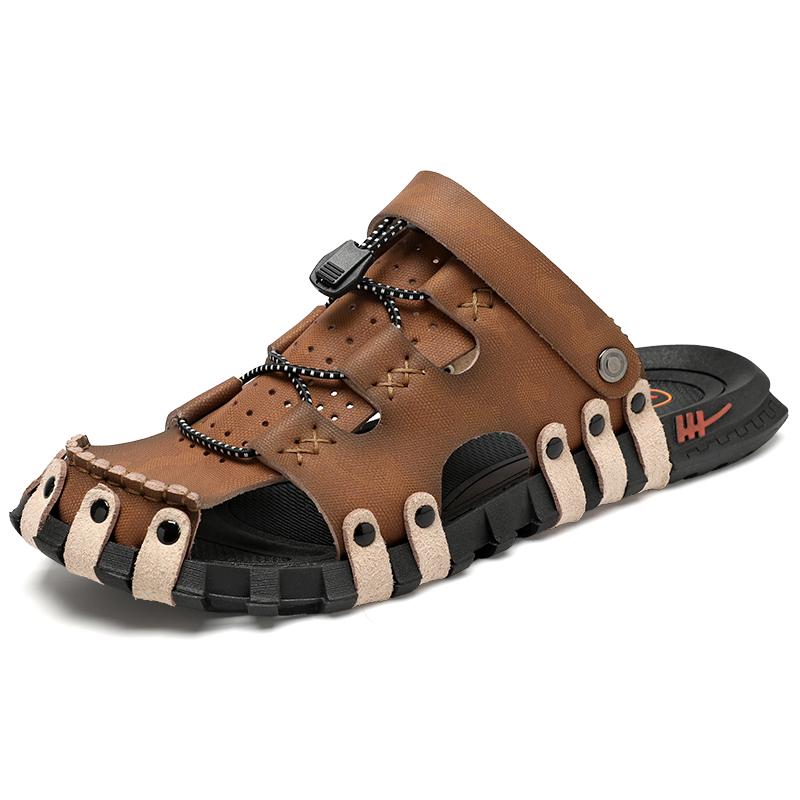 39-46 Summer Men Summer New Breathable Thick Sole Slippers, Non Slip Wear Resistant Closed Toe Beach Sandals, Couple Casual Hole Shoes